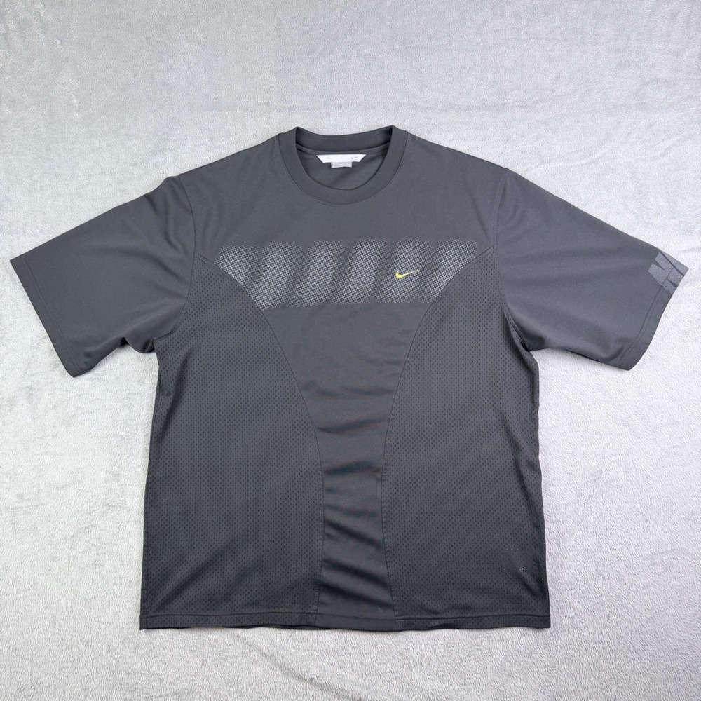 Nike‎ Y2K Tag Mesh Panel Graphic Shirt Yellow Swoosh U6-SCP 117472 2005 XL Black